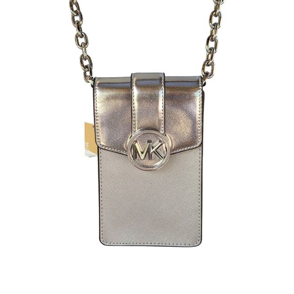 Michael Kors Carmen Small Smartphone Crossbody Bag Silver NWT - Picture 3 of 10